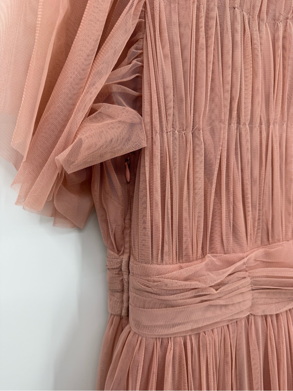 Lace & Beads Madison V Neck Tulle Flutter Sleeve Tiered Midi Dress | Blush | 16 - Picture 5 of 9